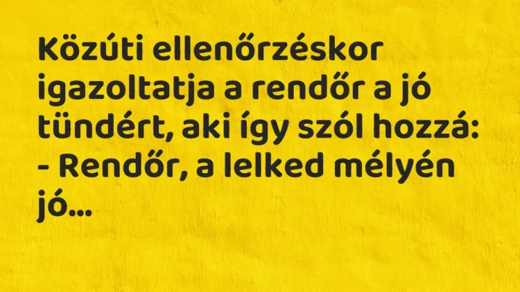 Vicc: Közúti ellenőrzéskor igazoltatja a rendőr a jó tündért, aki így szól… Vicc: Közúti ellenőrzéskor igazoltatja a rendőr a jó tündért, aki így szól…