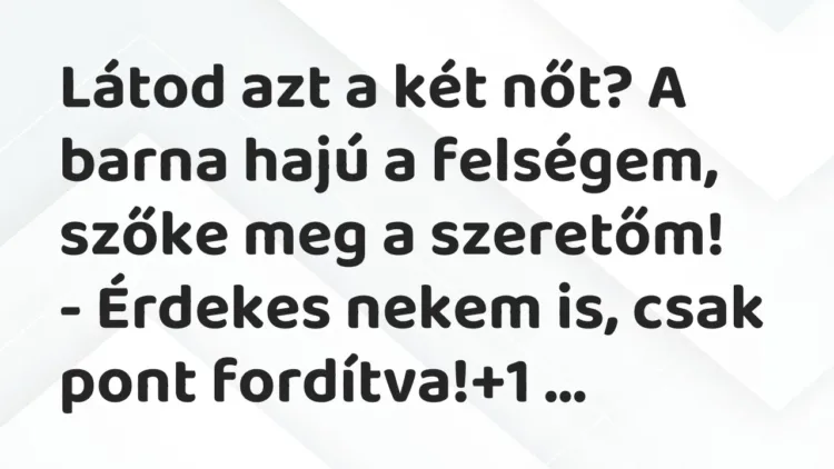 Vicc: Látod azt a két nőt? A barna hajú a felségem, szőke meg a… Vicc: Látod azt a két nőt? A barna hajú a felségem, szőke meg a…