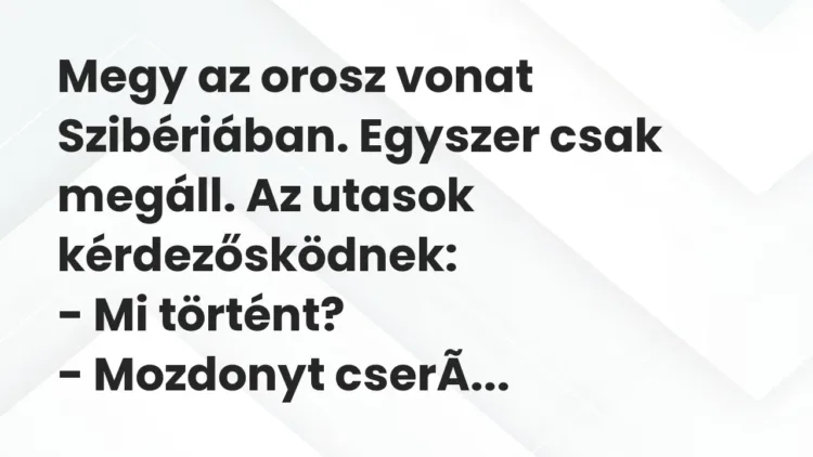 Vicc: Megy az orosz vonat Szibériában. Egyszer csak megáll. Az utasok… Vicc: Megy az orosz vonat Szibériában. Egyszer csak megáll. Az utasok…