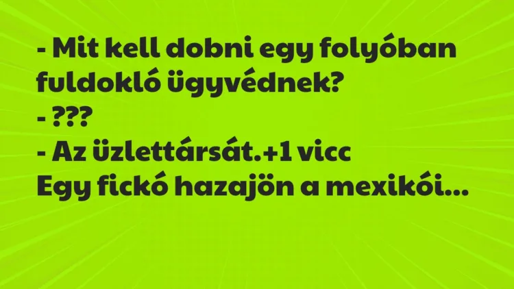 Vicc: – Mit kell dobni egy folyóban fuldokló ügyvédnek? – ??? – Az…