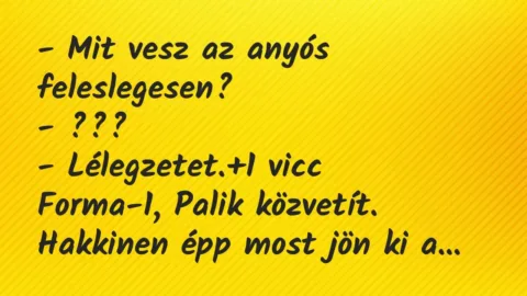 Vicc: – Mit vesz az anyós feleslegesen?

– ???

– Lélegzetet.