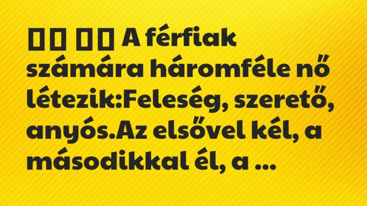 Viccek: A férfiak számára háromféle nő létezik:Feleség,…