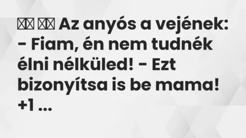 Viccek: 
		  
		  Az anyós a vejének: – Fiam, én nem tudnék élni nélküled! – …