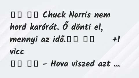 Viccek: 
		  
		  Chuck Norris nem hord karórát. Ő dönti el, mennyi…