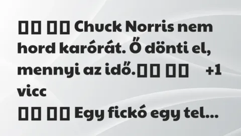Viccek: 
		  
		  Chuck Norris nem hord karórát. Ő dönti el, mennyi az…