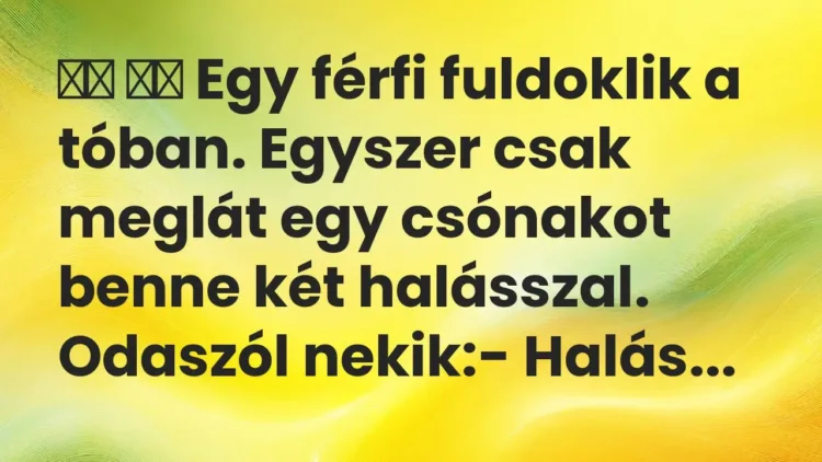 Viccek:
Egy férfi fuldoklik a tóban. Egyszer csak meglát egy… Viccek:
Egy férfi fuldoklik a tóban. Egyszer csak meglát egy…