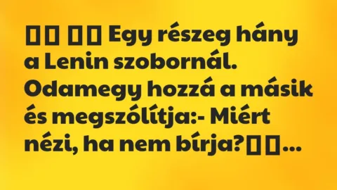 Viccek: 
		  
		  Egy részeg hány a Lenin szobornál. Odamegy hozzá …