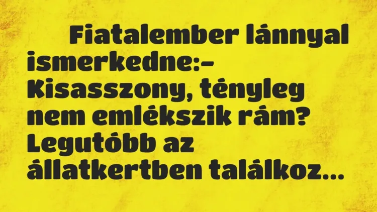 Viccek:
Fiatalember lánnyal ismerkedne:- Kisasszony, tényleg… Viccek:
Fiatalember lánnyal ismerkedne:- Kisasszony, tényleg…