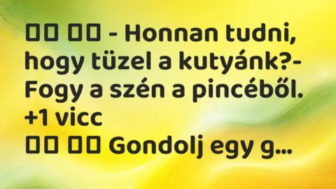 Viccek: 
		  
		  – Honnan tudni, hogy tüzel a kutyánk?- Fogy a…