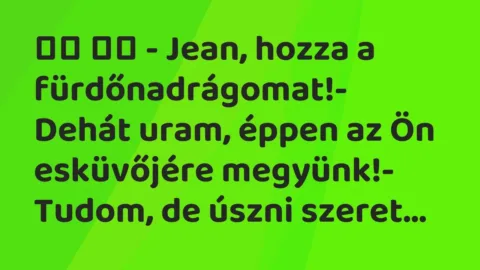 Viccek: 
		  
		  – Jean, hozza a fürdőnadrágomat!- Dehát uram,…