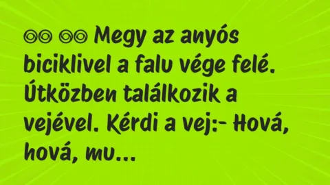 Viccek: 
		  
		  Megy az anyós biciklivel a falu vége felé. Útközben…