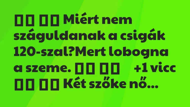 Viccek:
Miért nem száguldanak a csigák 120-szal?Mert… Viccek:
Miért nem száguldanak a csigák 120-szal?Mert…