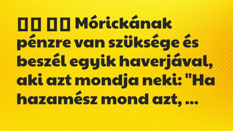 Viccek:
Mórickának pénzre van szüksége és beszél egyik… Viccek:
Mórickának pénzre van szüksége és beszél egyik…