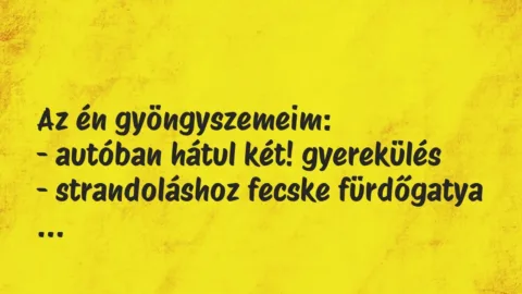 Vicces történet: 
	    	    


Az én gyöngyszemeim:


– autóban hátul két!…