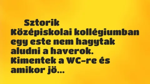 Vicces történet: 
	    	    Sztorik


Középiskolai kollégiumban egy este nem hagytak aludni a…