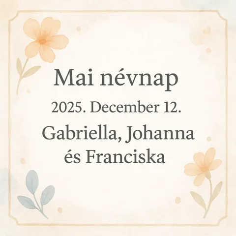 Mai névnap – 2025. December 12.: Gabriella, Johanna és Franciska