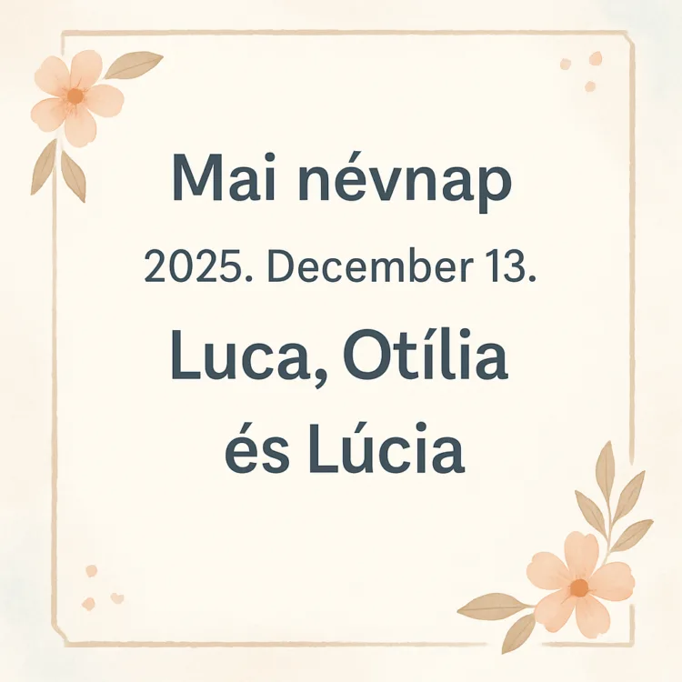 Mai névnap – 2025. December 13. Luca, Otília és Lúcia Mai névnap – 2025. December 13.: Luca, Otília és Lúcia
