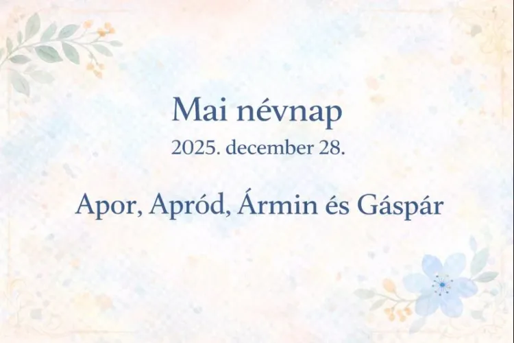 Mai névnap – 2025. december 28. Apor, Apród, Ármin és Gáspár Mai névnap – 2025. december 28.: Apor, Apród, Ármin és Gáspár