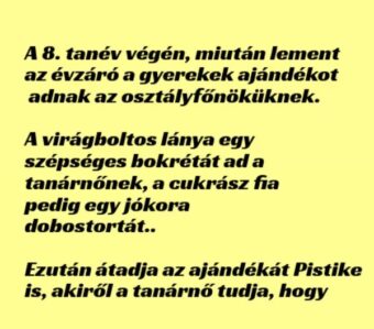 Vicc: A tanév végén a gyerekek ajándékot adnak az osztályfőnöküknek -…