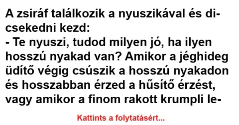 Vicc: A zsiráf találkozik a nyuszikával és dicsekedni kezd