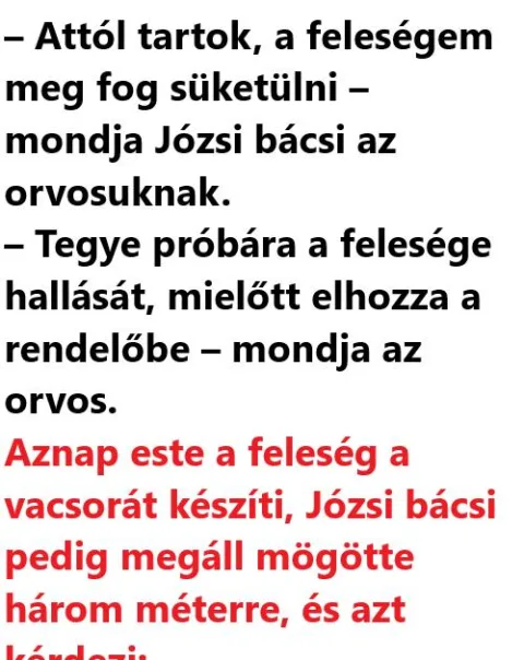 Vicc: Attól tartok, a feleségem meg fog süketülni