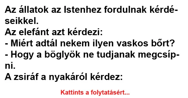Vicc: Az állatok az Istenhez fordulnak kérdéseikkel Vicc: Az állatok az Istenhez fordulnak kérdéseikkel