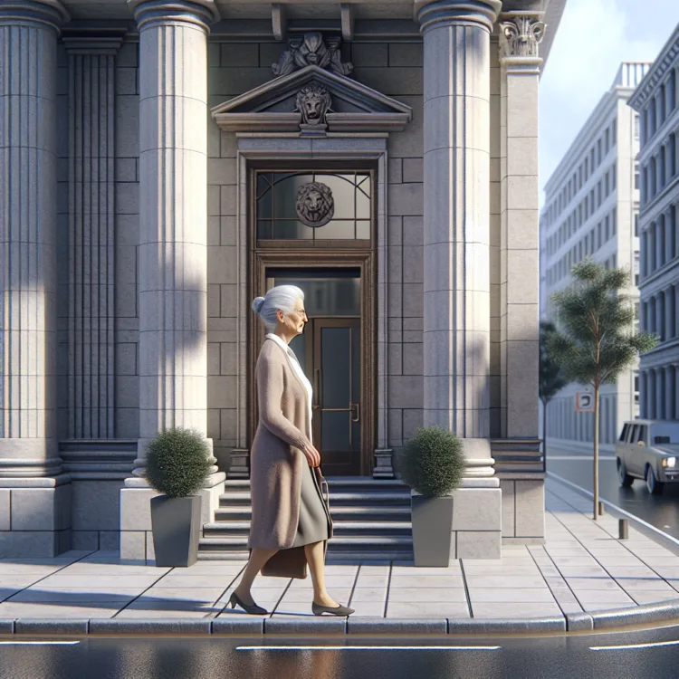 Vicc: Egy idős hölgy be akar menni a bankba.