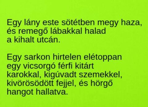 Vicc: Egy lány este sötétben megy haza, és remegő lábakkal halad a…