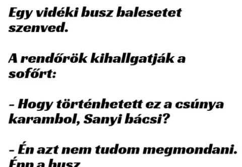 Vicc: Egy vidéki busz balesetet szenved. A rendőrök kihallgatják a…