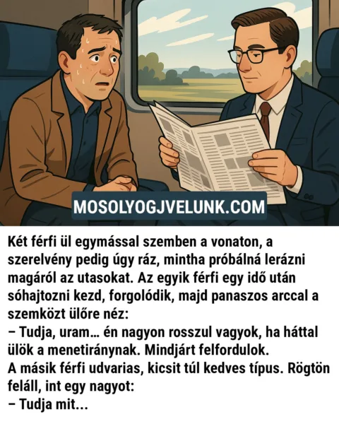 Vicc: Két férfi ül egymással szemben a vonaton Vicc: Két férfi ül egymással szemben a vonaton