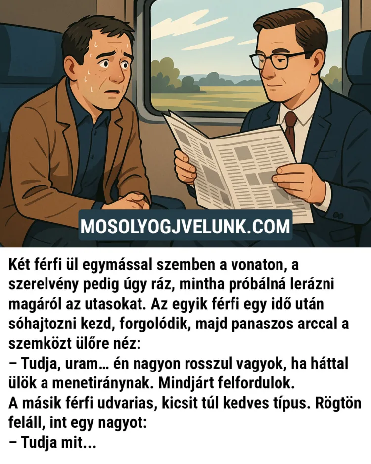 Vicc: Két férfi ül egymással szemben a vonaton