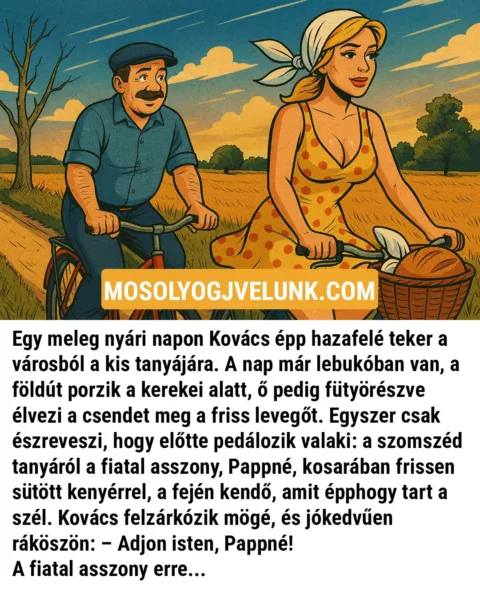 Vicc: Kovács épp hazafelé teker a városból a kis tanyájára Vicc: Kovács épp hazafelé teker a városból a kis tanyájára