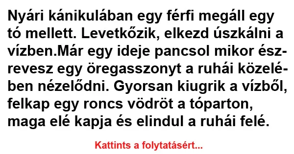 Vicc: Nyári kánikulában egy férfi megáll egy tó mellett Vicc: Nyári kánikulában egy férfi megáll egy tó mellett