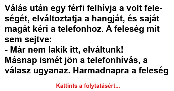 Vicc: Válás után egy férfi felhívja a volt feleségét Vicc: Válás után egy férfi felhívja a volt feleségét