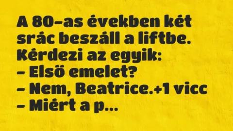 Vicc: A 80-as években két srác beszáll a liftbe. Kérdezi az egyik:

-…