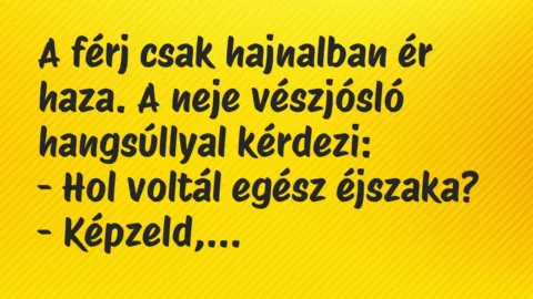 Vicc: A férj csak hajnalban ér haza. A neje vészjósló hangsúllyal…