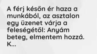 Vicc: A férj későn ér haza a munkából, az asztalon egy üzenet várja a… Vicc: A férj későn ér haza a munkából, az asztalon egy üzenet várja a…
