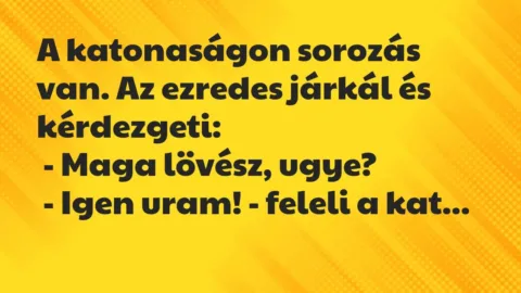 Vicc: A katonaságon sorozás van. Az ezredes járkál és kérdezgeti:

 -…