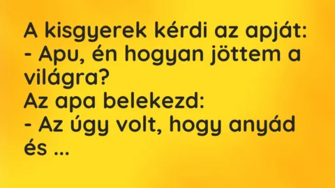 Vicc: A kisgyerek kérdi az apját:

– Apu, én hogyan jöttem a…