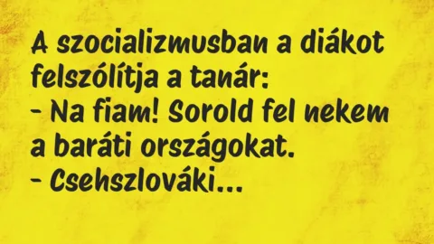 Vicc: A szocializmusban a diákot felszólítja a tanár:

– Na fiam! Sorold…