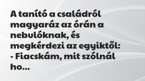 Vicc: A tanító a családról magyaráz az órán a nebulóknak, és megkérdezi az…