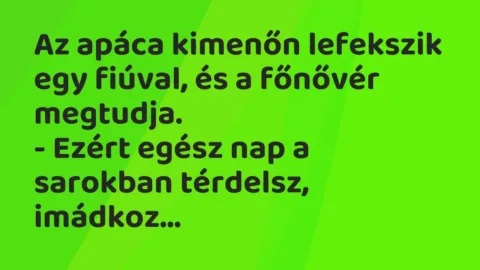 Vicc: Az apáca kimenőn lefekszik egy fiúval, és a főnővér megtudja.

-…