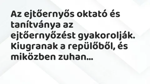 Vicc: Az ejtőernyős oktató és tanítványa az ejtőernyőzést gyakorolják….