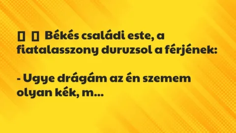 Vicc: 
	    	    Békés családi este, a fiatalasszony duruzsol a…