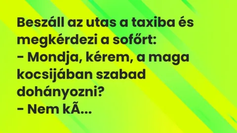 Vicc: Beszáll az utas a taxiba és megkérdezi a sofőrt:
– Mondja, kérem,… Vicc: Beszáll az utas a taxiba és megkérdezi a sofőrt:
– Mondja, kérem,…