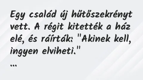 Vicc: Egy család új hűtőszekrényt vett. A régit kitették a ház elé, és…