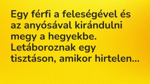Vicc: Egy férfi a feleségével és az anyósával kirándulni megy a hegyekbe….