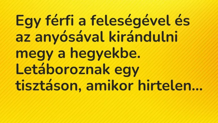 Vicc: Egy férfi a feleségével és az anyósával kirándulni megy a hegyekbe…. Vicc: Egy férfi a feleségével és az anyósával kirándulni megy a hegyekbe….