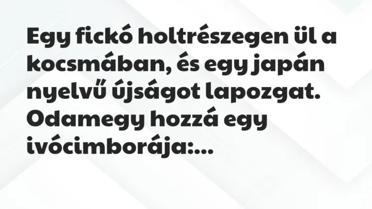 Vicc: Egy fickó holtrészegen ül a kocsmában, és egy japán nyelvű újságot… Vicc: Egy fickó holtrészegen ül a kocsmában, és egy japán nyelvű újságot…