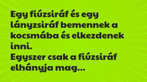 Vicc: Egy fiúzsiráf és egy lányzsiráf bemennek a kocsmába és elkezdenek…